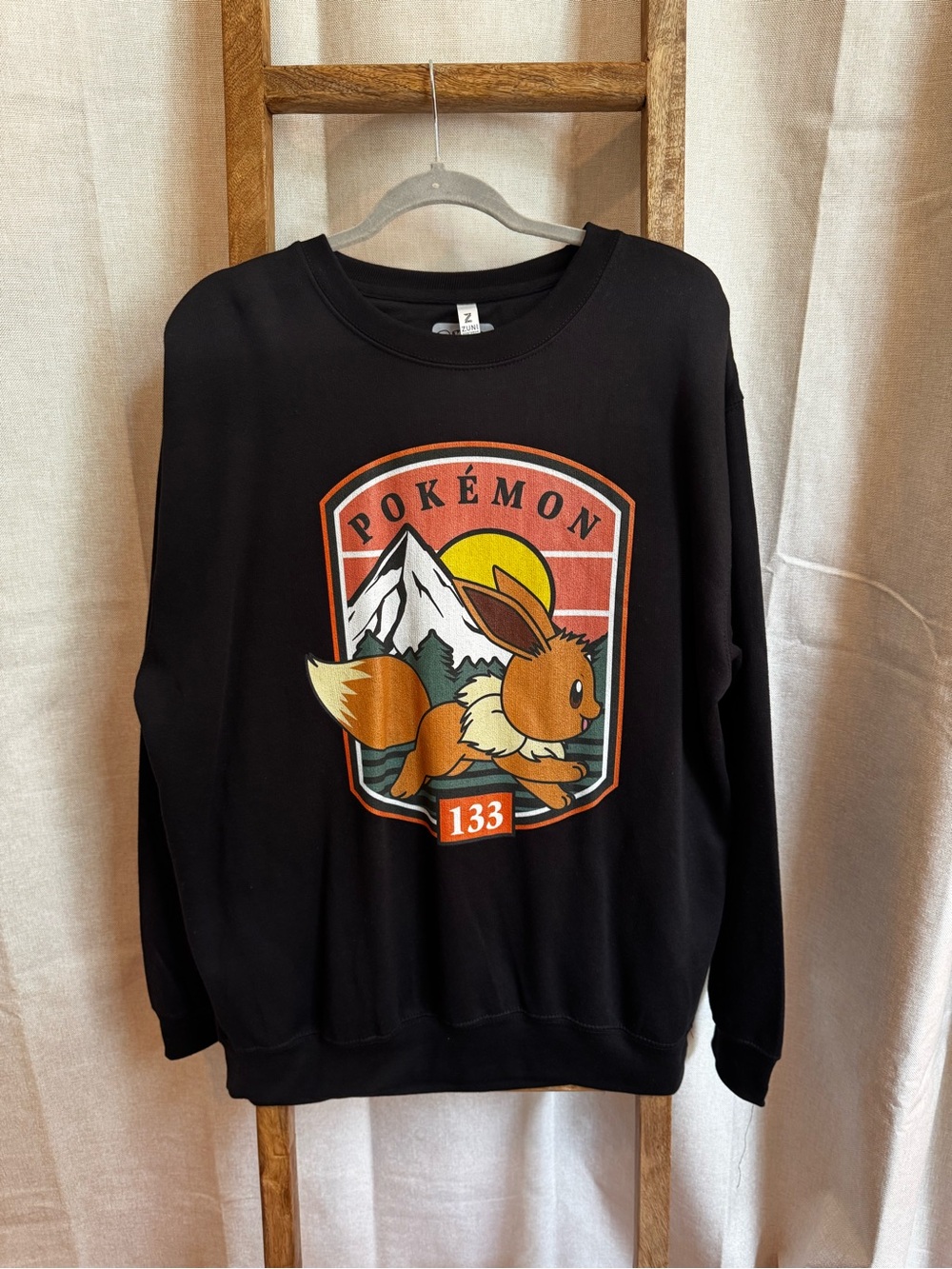 Pokemon Black Crewneck Sweatshirt with Eevee Graphic